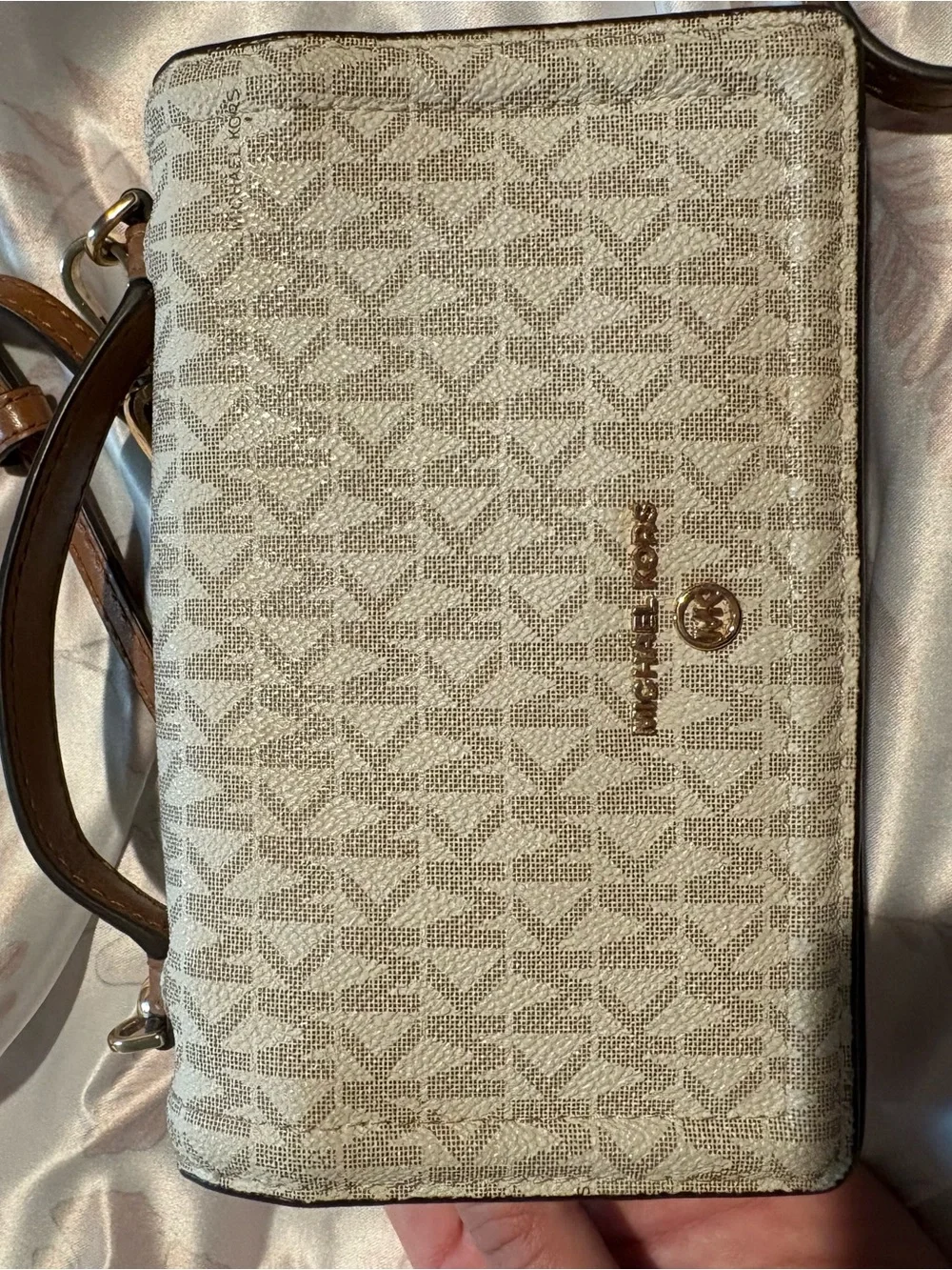 Michael Kors Tan and Beige Signature Crossbody Wallet